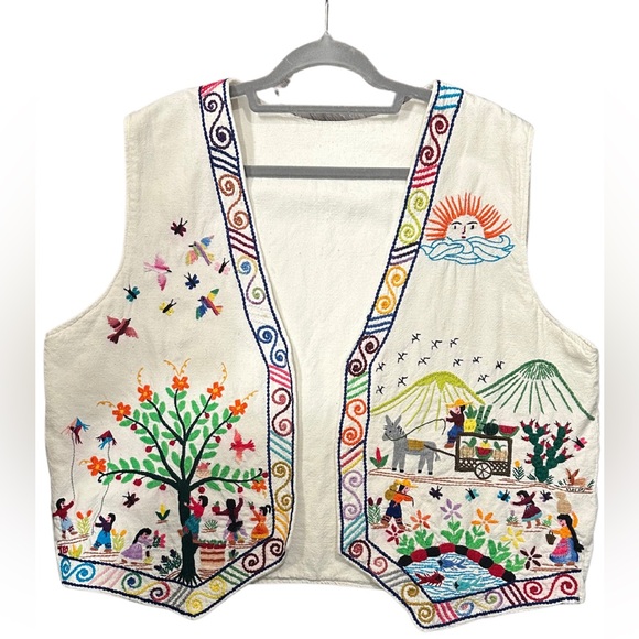 Handmade Jackets & Blazers - Handmade Embroidered Cotton Vest, Lined, Colorful Detailed Embroidery, OS
